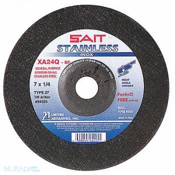 UNITED ABRASIVES-SAIT Depressed Center Wheel T27 7x1/4x7/8 AO, 5LUE2