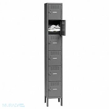 TENNSCO Box Locker Louvered 1 Wide 6 Tier Gray, 5MDU0