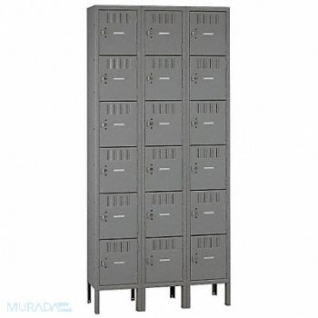 TENNSCO Box Locker Louvered 3 Wide 6 Tier Gray, 5MDU2
