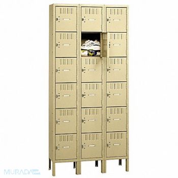 TENNSCO Box Locker Louvered 3 Wide 6 Tier Sand, 5MDU3