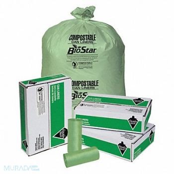 TOUGH GUY Compstble Trash Bags 60 gal Green PK100, 5PHX1