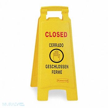 RUBBERMAID COMMERCIAL PRODUCTS Closed Floor Sign Yellow HDPE 25 in H, 5T514