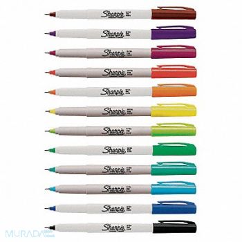 SHARPIE Perm Marker Set Assorted Ultra Fine PK12, 5TCE7