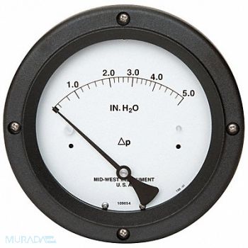 MIDWEST INSTRUMENT G8762 Pressure Gauge 0 to 5 In H2O, 5UXP8