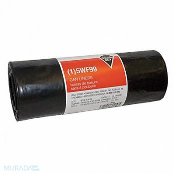 TOUGH GUY Trash Bags 56 gal Black PK25, 5WF99
