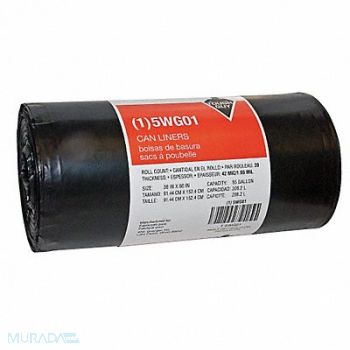 TOUGH GUY Trash Bags 55 gal Black PK20, 5WG01