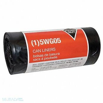 TOUGH GUY Trash Bags 15 to 18 gal Black PK25, 5WG05