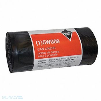 TOUGH GUY Trash Bags 38 gal Black PK25, 5WG09