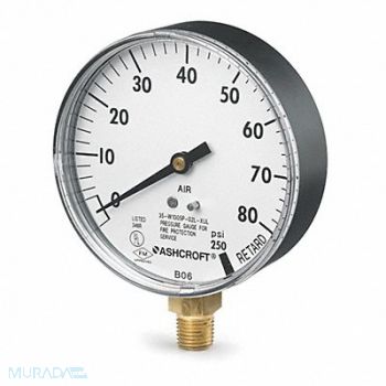 ASHCROFT Pressure Gauge 0 to 80 psi 3-1/2In 1/4In, 5WJ62