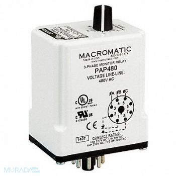 MACROMATIC Phase Monitor Relay 208VAC Plug SPDT, 5WMJ4