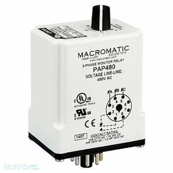MACROMATIC Phase Monitor Relay 240VAC Plug SPDT, 5WMJ5