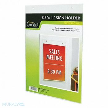 NUDELL Sign Holder Wall 8-1/2x11 Acrylic Clear, 5YGE8