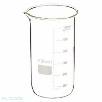 LAB SAFETY SUPPLY Beaker Tall Form 600mL Non-Sterile PK6, 5YHA6