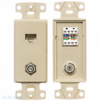 HUBBELL WIRING DEVICE-KELLEMS Wall Plate and Jack Cat 5e/F-Type Ivory, 5YLX2