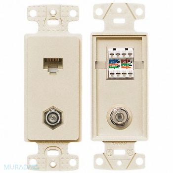 HUBBELL WIRING DEVICE-KELLEMS Wall Plate and Jack Cat 5e/F-Type Lt Al, 5YLX5