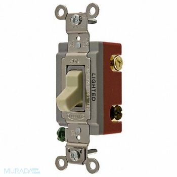 HUBBELL Illuminated Wall Switch 3-Way 20A Ivory, 5Z734