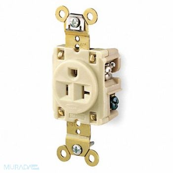 HUBBELL Receptacle Single 20A 5-20R 125V Ivory, 5Z814