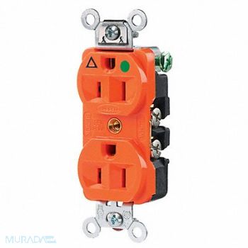 HUBBELL Receptacle Duplex 15A 5-15R 125V Orange, 5Z827