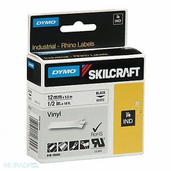 SKILCRAFT Cassette Vinyl Label Tape 1/2 White/Blk, 60KR94