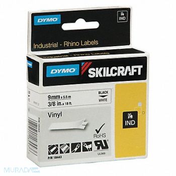 SKILCRAFT Cassette Vinyl Label Tape 3/8 White/Blk, 60KR98