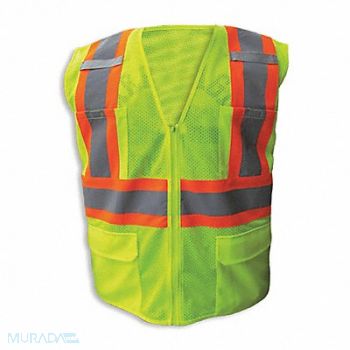 JAYDEE ENGUARD Safety Vest Lime FR Org stripe Zippr-Lg, 616M48