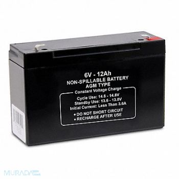 GRAINGER APPROVED Sealed Lead Acid Battery 6VDC 12Ah, 61KW63