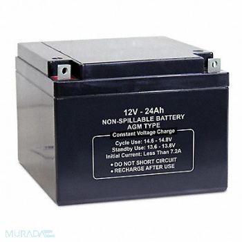 GRAINGER APPROVED Sealed Lead Acid Battery 12VDC 24Ah, 61KW67