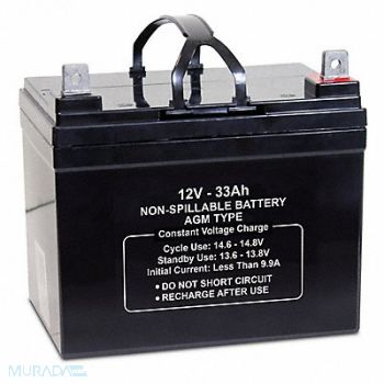 GRAINGER APPROVED Sealed Lead Acid Battery 12VDC 33Ah, 61KW68