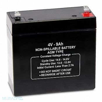 GRAINGER APPROVED Sealed Lead Acid Battery 4VDC 9Ah, 61KW71