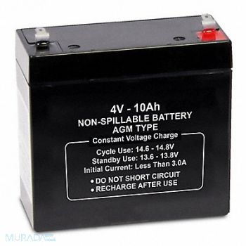 GRAINGER APPROVED Sealed Lead Acid Battery 4VDC 10Ah, 61KW72