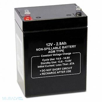 GRAINGER APPROVED Sealed Lead Acid Battery 12V 2.9Ah AGM, 61KW80