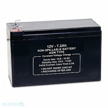 GRAINGER APPROVED Sealed Lead Acid Battery 12V 7.2Ah AGM, 61KW81