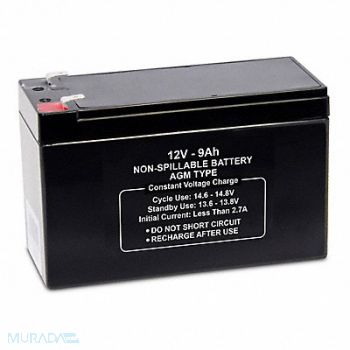 GRAINGER APPROVED Sealed Lead Acid Battery 12V 9Ah AGM, 61KW83