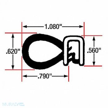 FAIRCHILD Edge Grip Seal Side Bulb 10 ft EPDM, 61UK26