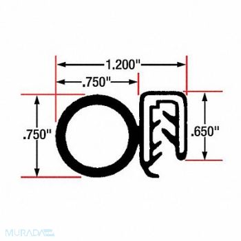FAIRCHILD Edge Grip Seal Side Bulb 10 ft EPDM, 61UK38
