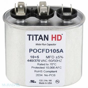 TITAN HD Oval Motor Dual Run Capacitor 440-370VAC, 61UN44