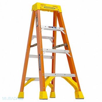WERNER Stepladder Fiberglass 4 ft H 300 lb Cap, 3W421