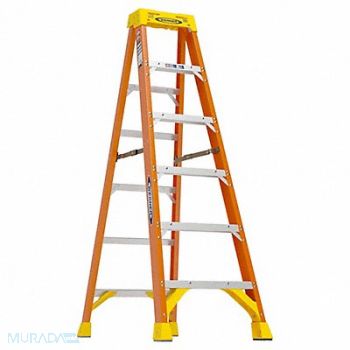WERNER Stepladder Fiberglass 6 ft H 300 lb Cap, 3W141