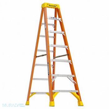 WERNER Stepladder Fiberglass 7 ft H 300 lb Cap, 3AZX2