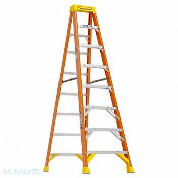 WERNER Stepladder Fiberglass 8 ft H 300 lb Cap, 3W142