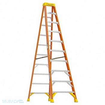 WERNER Stepladder Fiberglass 10 ft H 300 lb Cap, 3W183