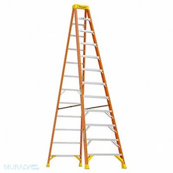 WERNER Stepladder Fiberglass 12 ft H 300 lb Cap, 3W422
