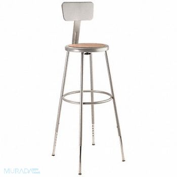 NATIONAL PUBLIC SEATING Round Stool Adjustable Legs Gray 44 H, 8CV70