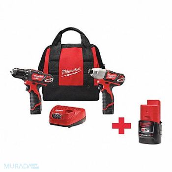 MILWAUKEE Cordless Combination Kit 2 Tools 12V DC, 643F93