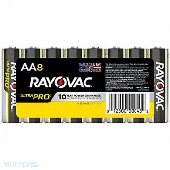 RAYOVAC Battery Alkaline AA Everyday PK8, 64NU56