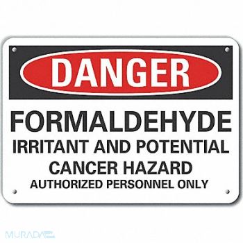 LYLE Formaldehyde Danger Sign 7inx10in Plastc, 64RU80