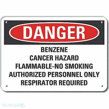 LYLE Benzene Danger Sign 10x14in Plastic, 64RU95