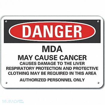 LYLE Plastic Mda Danger Sign 10x14in Plastic, 64RV24