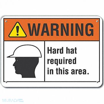 LYLE Hard Hat Warning Sign 10inx14in Plastic, 64RV92