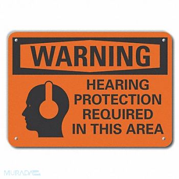 LYLE Hearing Warning Sign 10inx14in Plastic, 64RW29